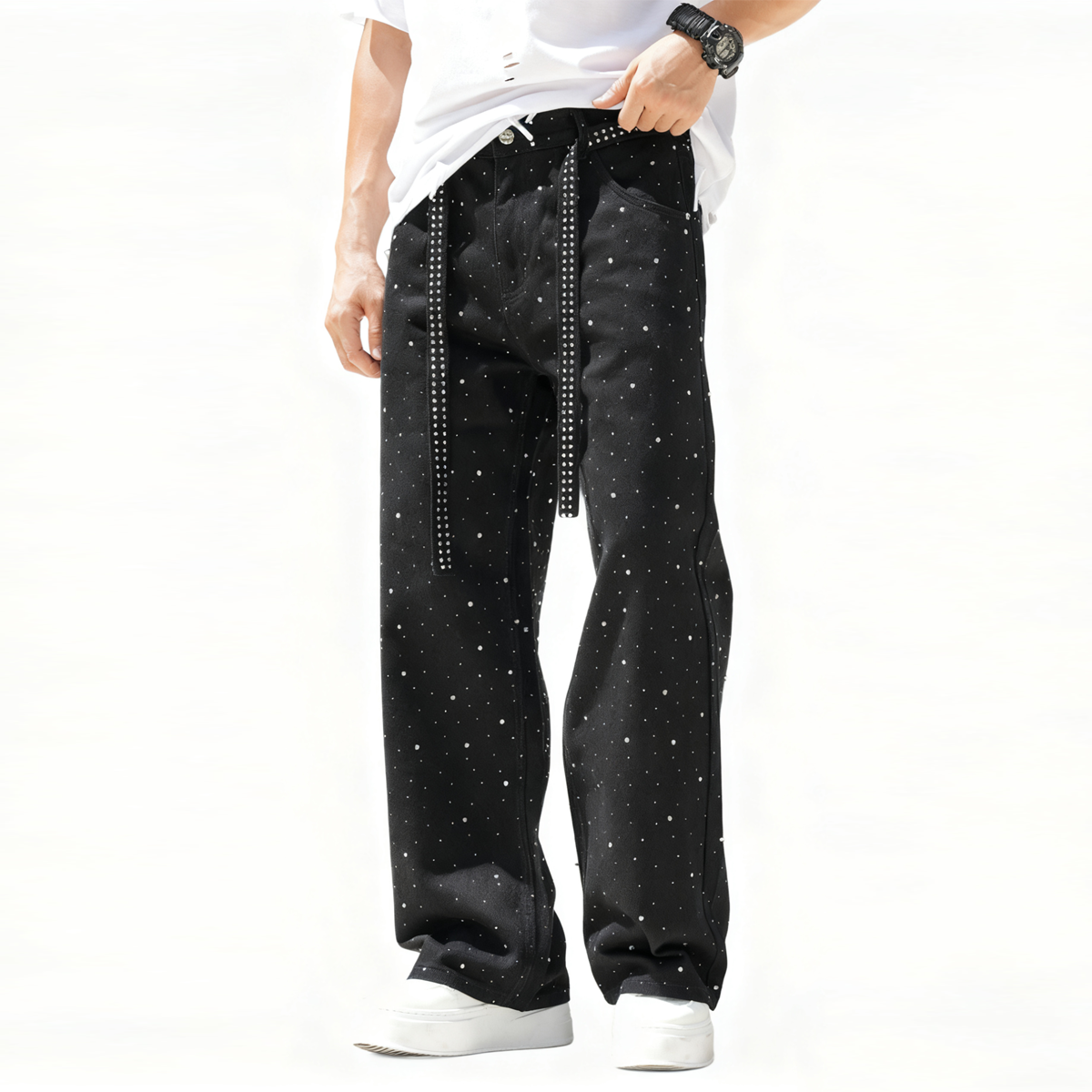 86 Winged  Rhinestone Star Loose Straight Jeans