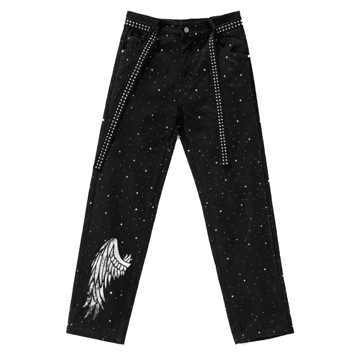 86 Winged  Rhinestone Star Loose Straight Jeans