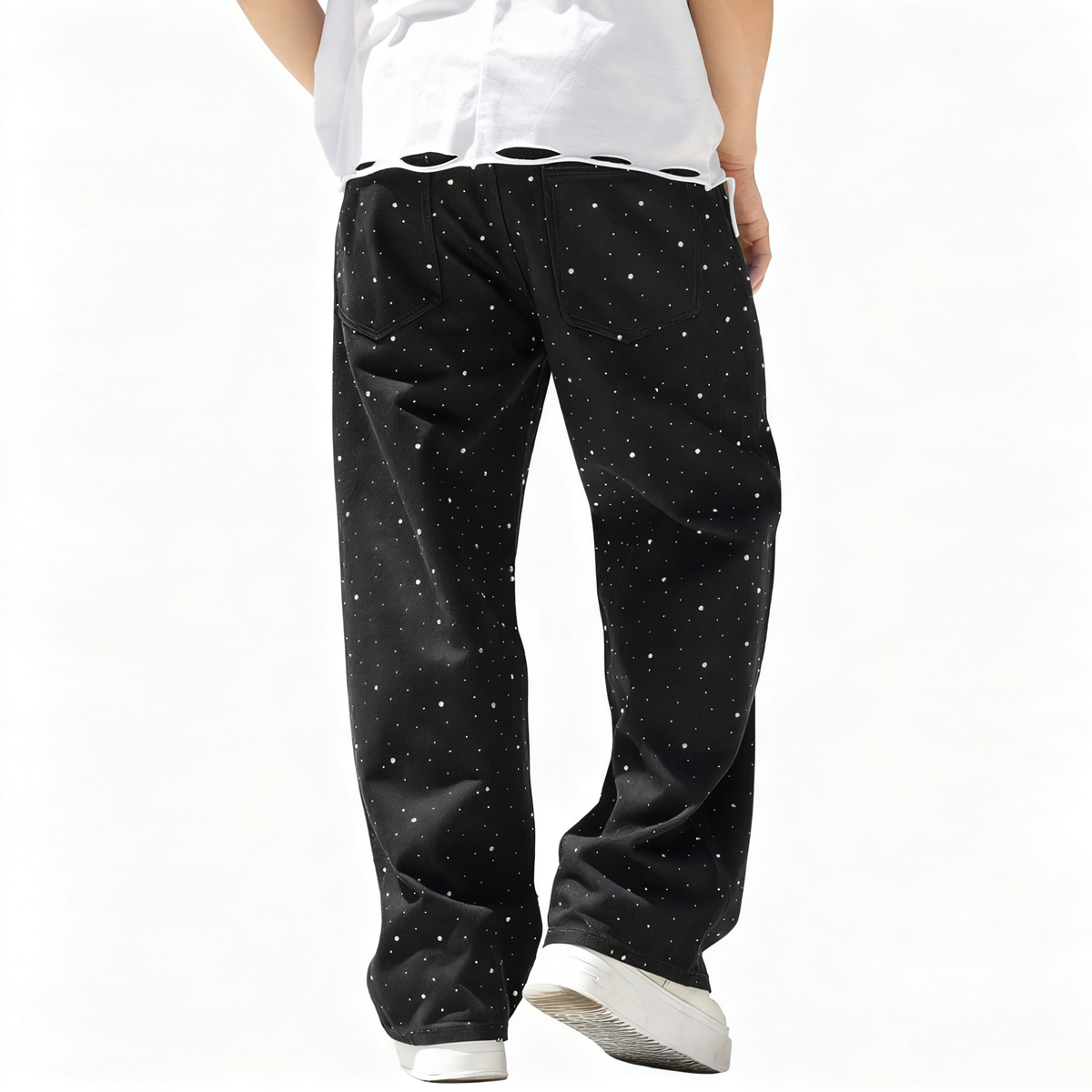 86 Winged  Rhinestone Star Loose Straight Jeans