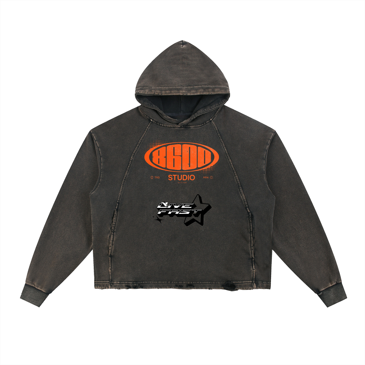 DustyClub Fast Life Vintage  Frayed-Hem Hoodie