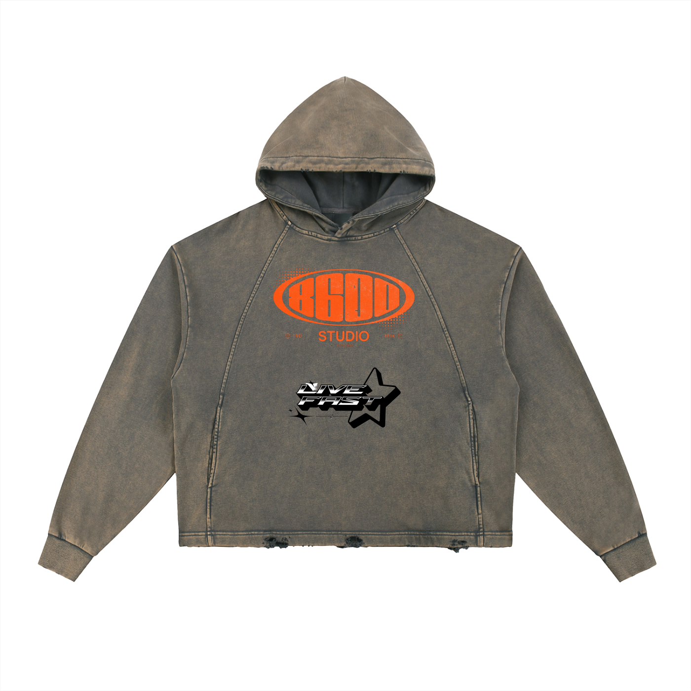DustyClub Fast Life Vintage  Frayed-Hem Hoodie