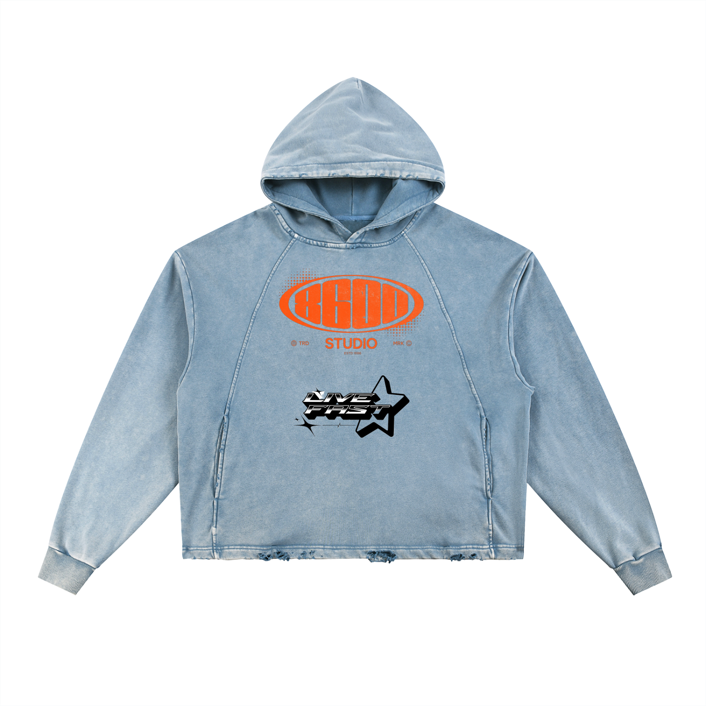 DustyClub Fast Life Vintage  Frayed-Hem Hoodie