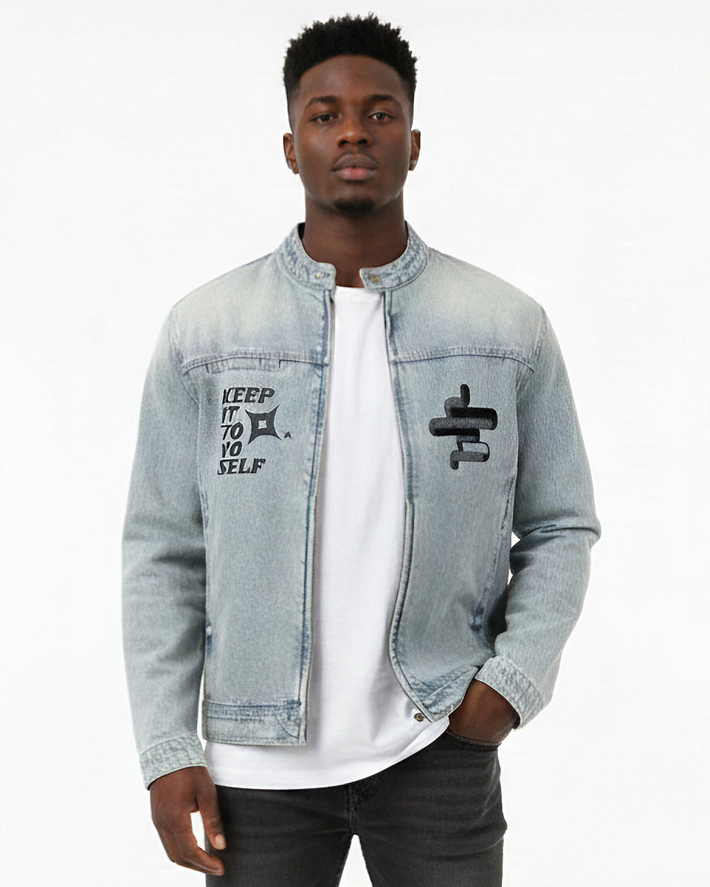 Keep It To Yo Self Vintage Zip Up Denim Jacket